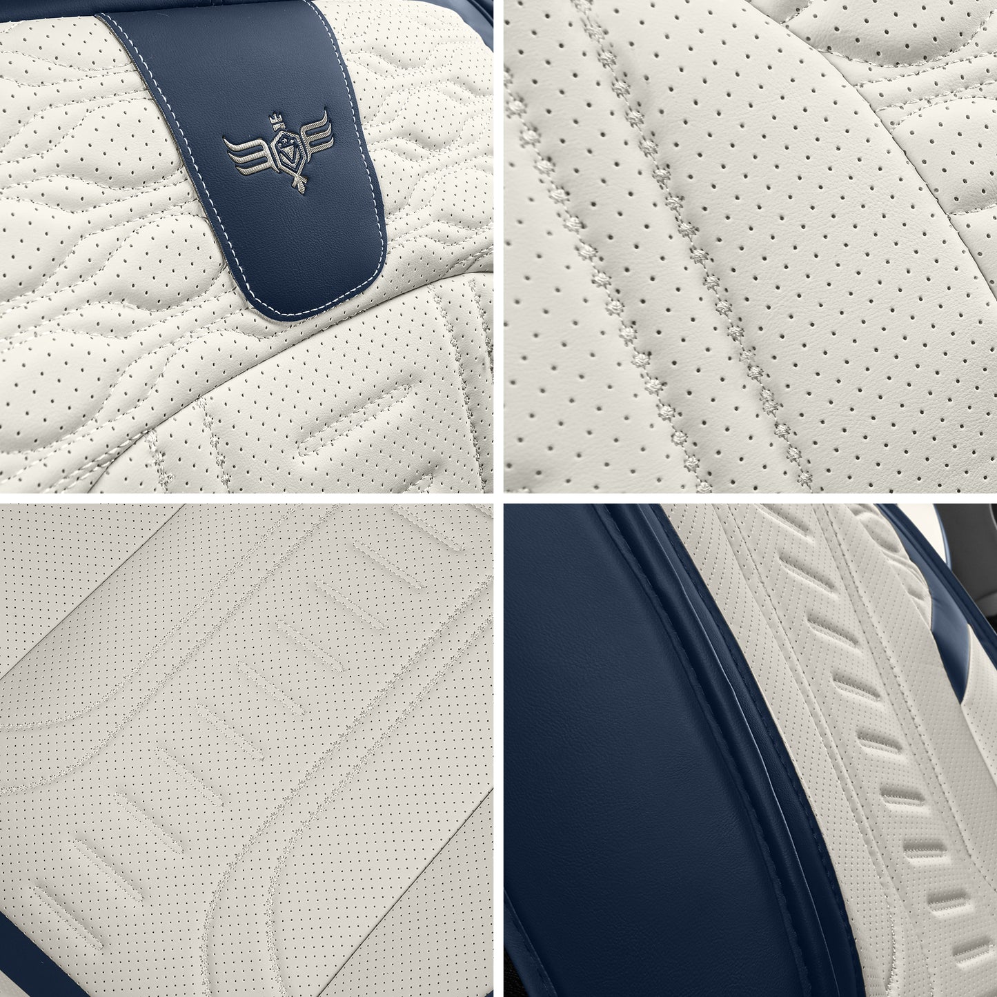 LINGVIDO Blue_White Car Seat Covers - Full Set of Leather Interior Covers for Cars, Trucks & SUVs. Rear Seat Cover Included. Automotive Accessories