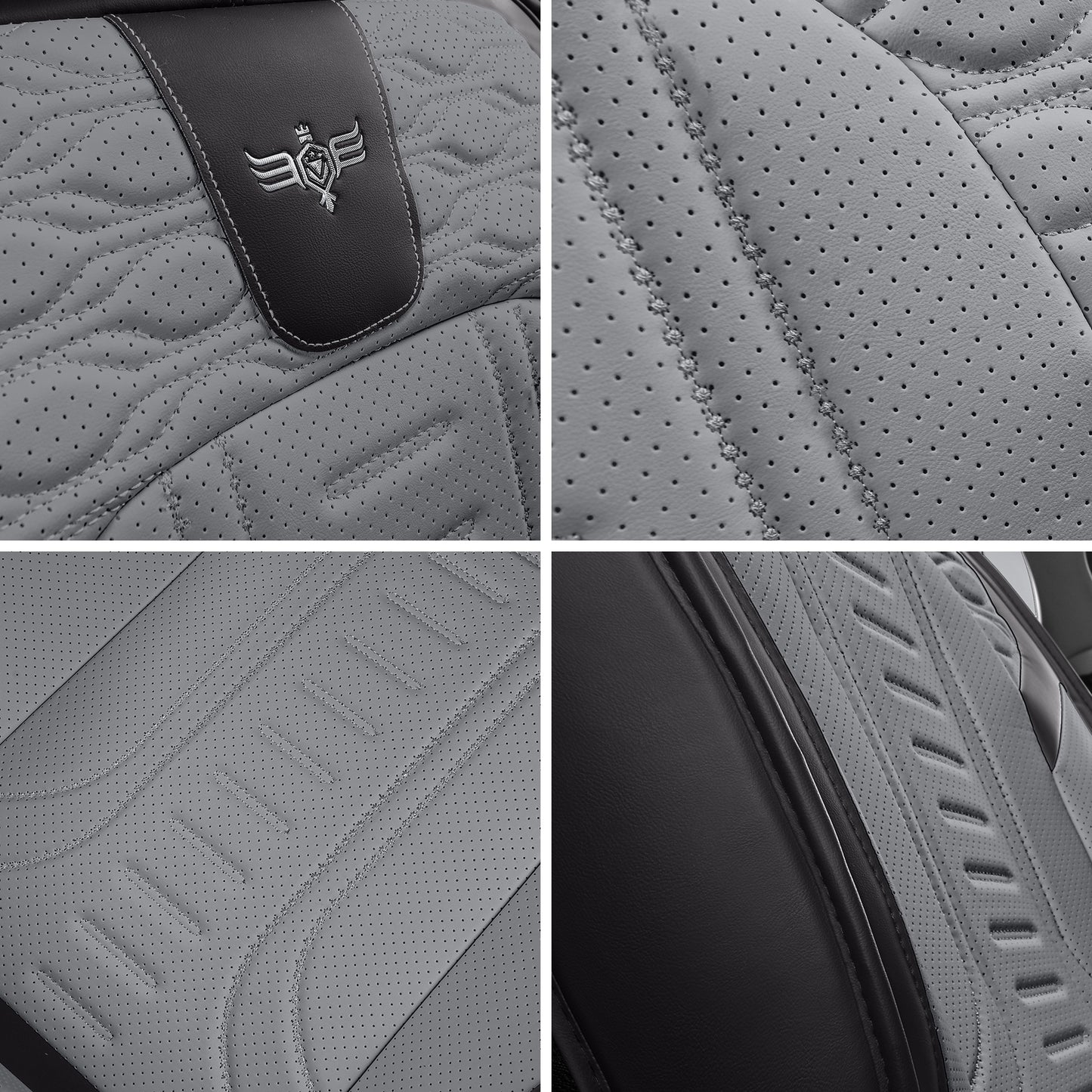 LINGVIDO Black_Grey Car Seat Covers - Full Set of Leather Interior Covers for Cars, Trucks & SUVs. Rear Seat Cover Included. Automotive Accessories