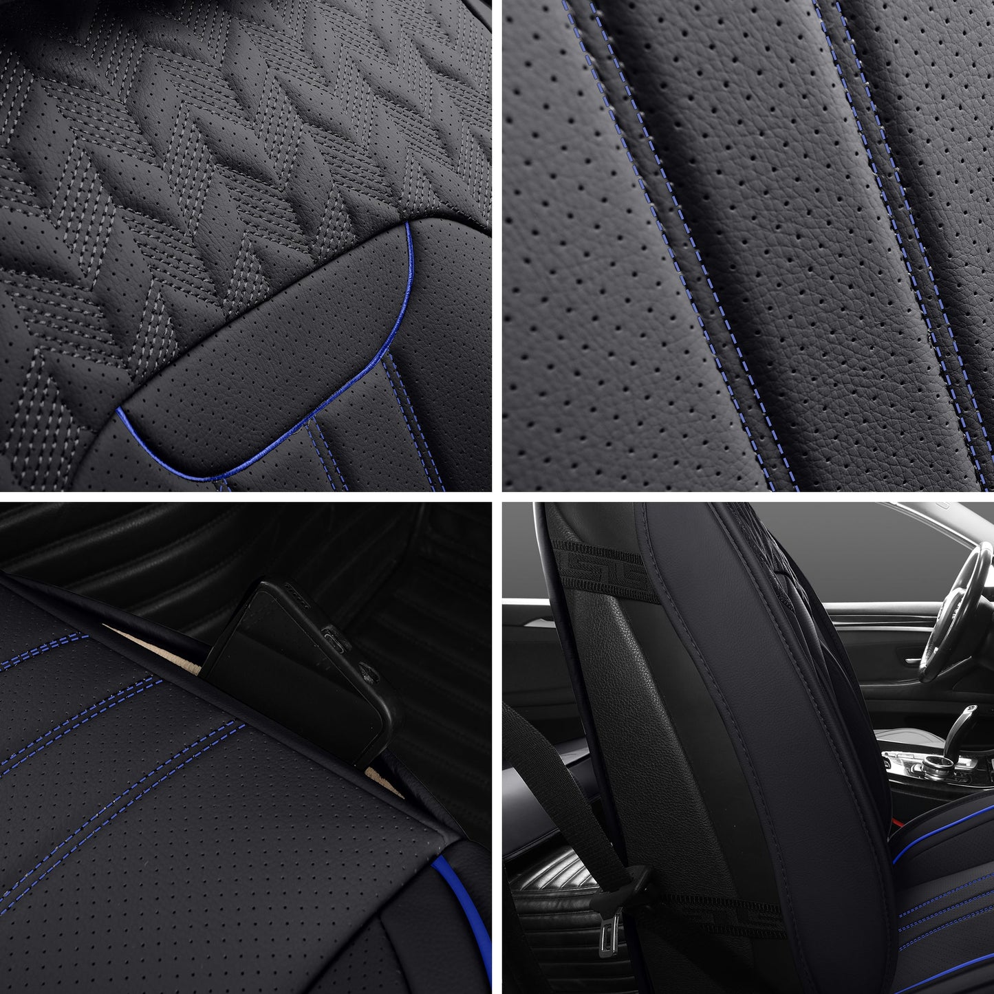 LINGVIDO Black & Blue LINE Car Seat Cover - Front Set Interior Coverage with Leather Seat Covers for Cars, Trucks & SUVs - Automotive Seat Covers & Accessories.