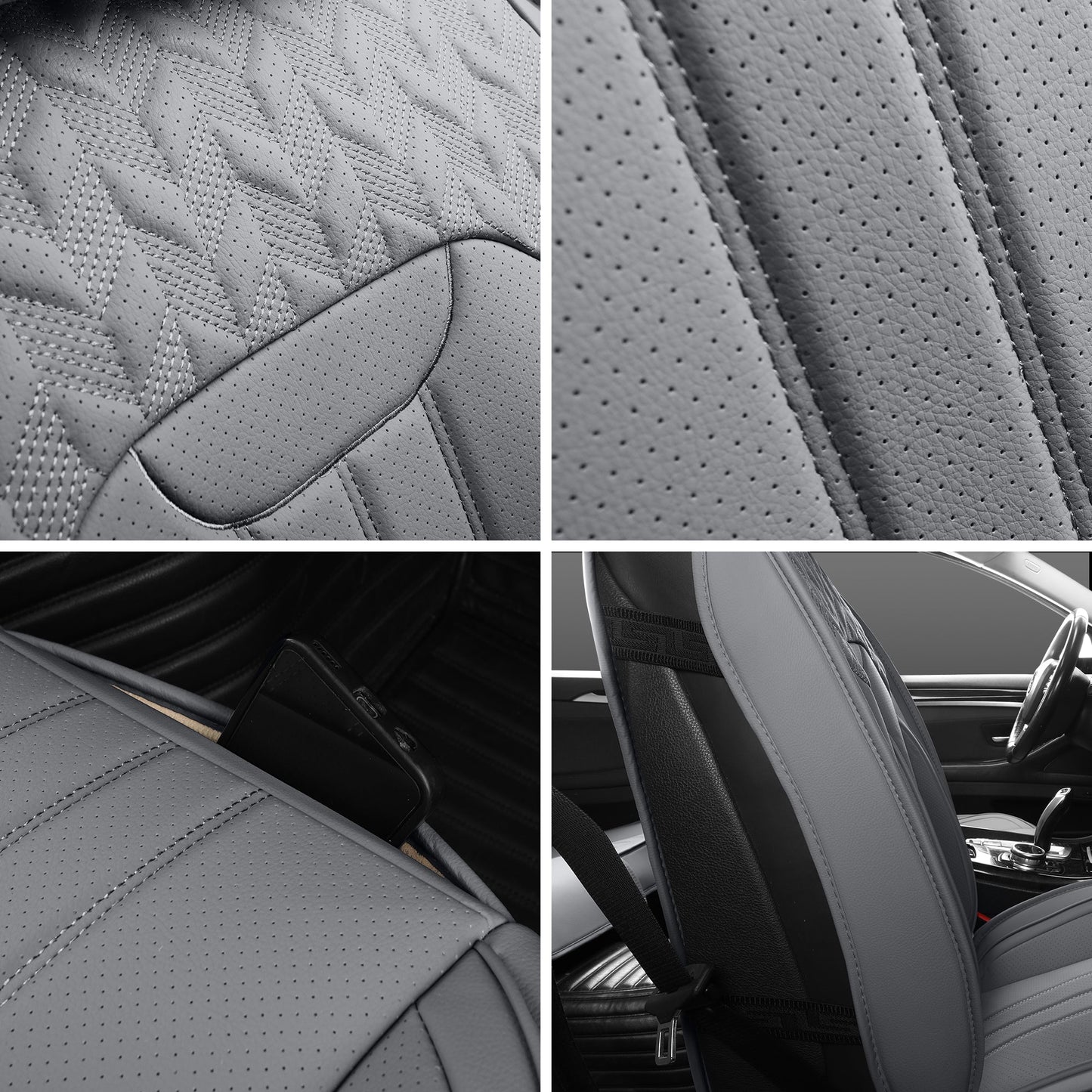 LINGVIDO Gray Car Seat Cover - Front Set Interior Coverage with Leather Seat Covers for Cars, Trucks & SUVs - Automotive Seat Covers & Accessories.