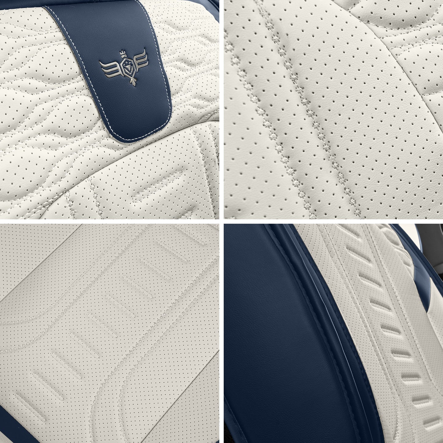 LINGVIDO Blue_White Car Seat Covers - Front Set of Leather Interior Covers for Cars, Trucks & SUVs. Rear Seat Cover Included. Automotive Accessories