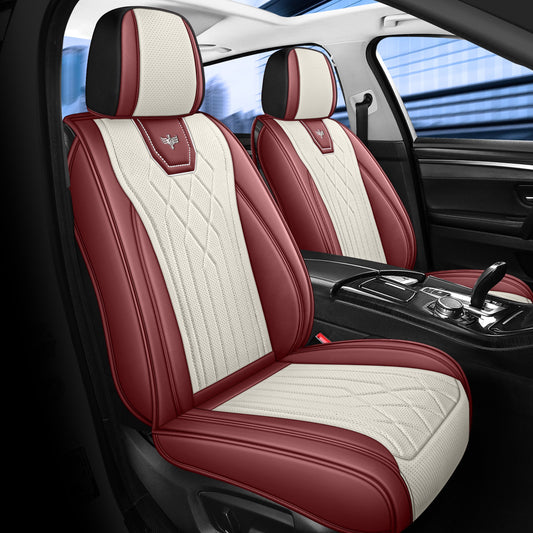 LINGVIDO RED_White Car Seat Covers - Front Set Leather Seat Covers for Cars, Trucks & SUVs - Automotive Seat Covers & Accessories