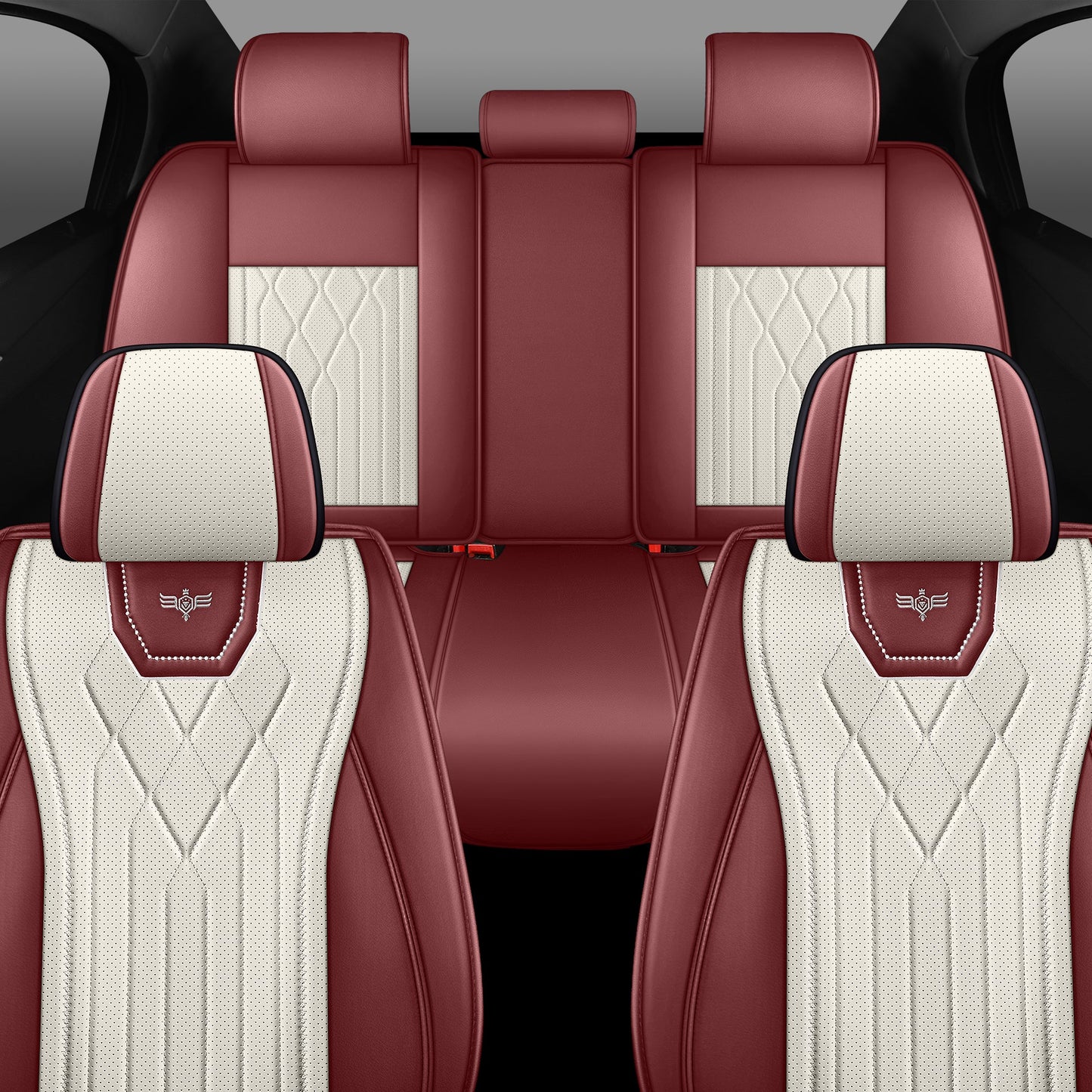 LINGVIDO RED_White Car Seat Covers - Front Set Leather Seat Covers for Cars, Trucks & SUVs - Automotive Seat Covers & Accessories