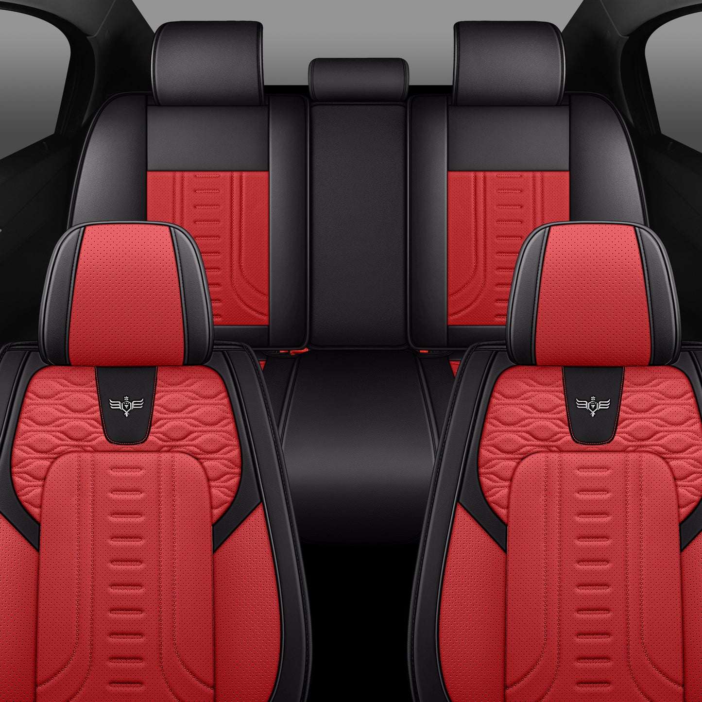 LINGVIDO Black_RED Car Seat Covers - Full Set of Leather Interior Covers for Cars, Trucks & SUVs. Rear Seat Cover Included. Automotive Accessories