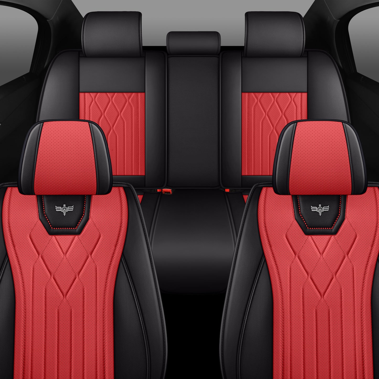 LINGVIDO Black_RED Car Seat Covers - Full Set Leather Seat Covers for Cars, Trucks & SUVs - Automotive Seat Covers & Accessories