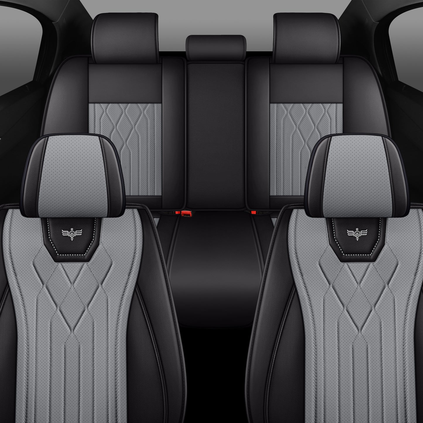 LINGVIDO Black_Grey Car Seat Covers - Full Set Leather Seat Covers for Cars, Trucks & SUVs - Automotive Seat Covers & Accessories