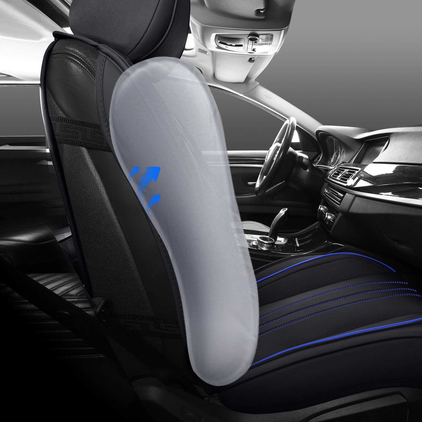 LINGVIDO Black_Blue LINE Car Seat Cover - Full Set Interior Coverage with Leather Seat Covers for Cars, Trucks & SUVs - Automotive Seat Covers & Accessories.