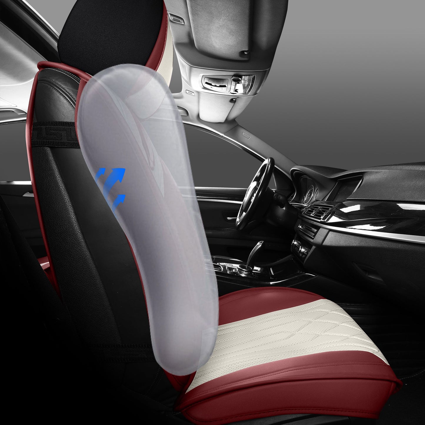 LINGVIDO RED_White Car Seat Covers - Front Set Leather Seat Covers for Cars, Trucks & SUVs - Automotive Seat Covers & Accessories