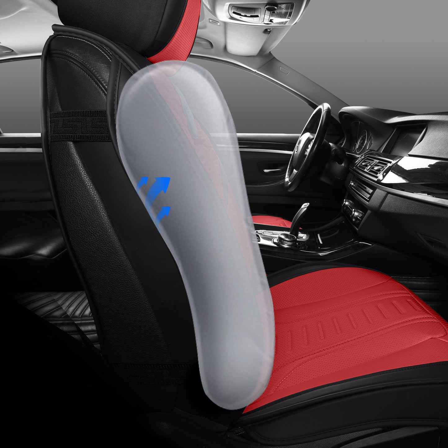 LINGVIDO Black_RED Car Seat Covers - Full Set of Leather Interior Covers for Cars, Trucks & SUVs. Rear Seat Cover Included. Automotive Accessories