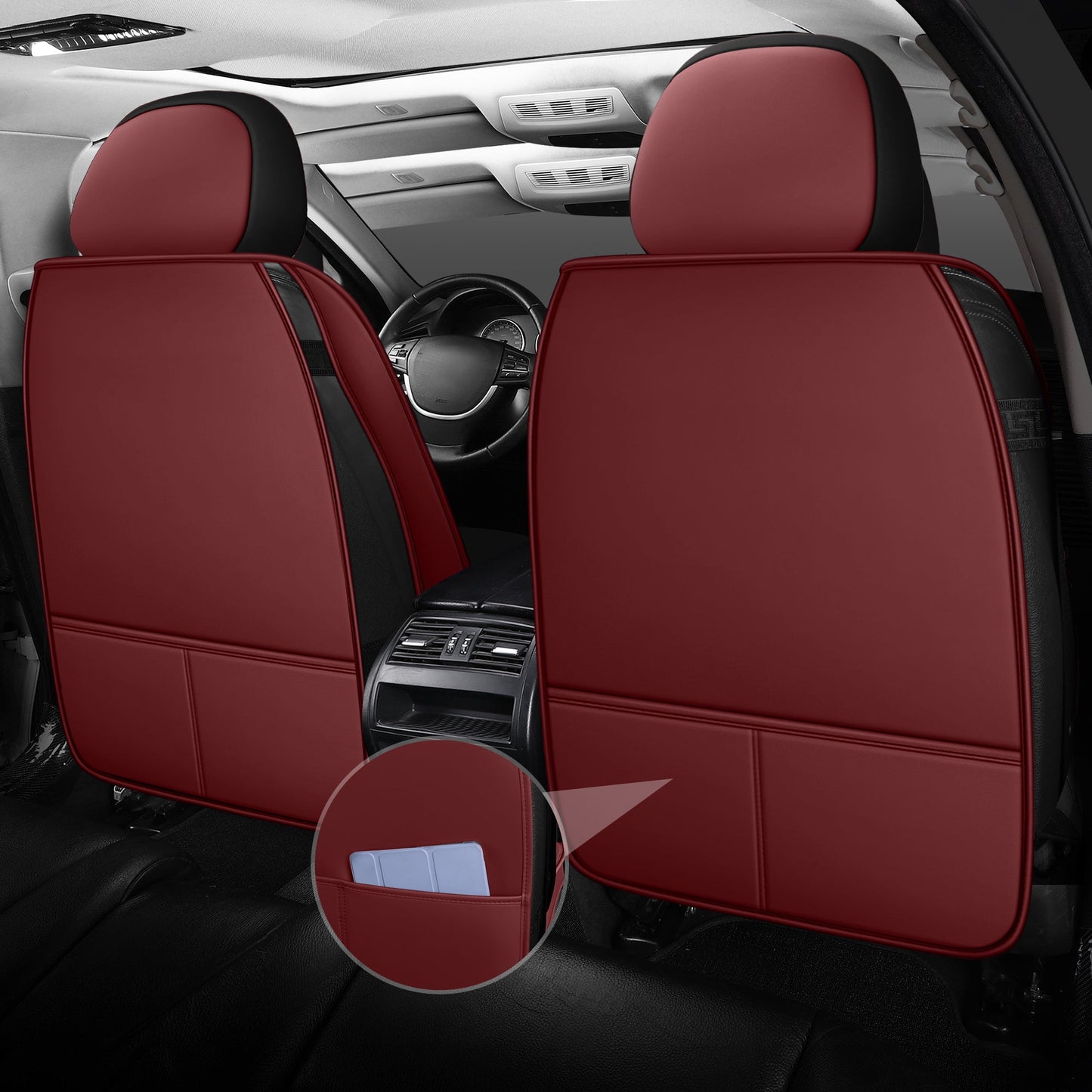 LINGVIDO RED_White Car Seat Covers - Front Set Leather Seat Covers for Cars, Trucks & SUVs - Automotive Seat Covers & Accessories