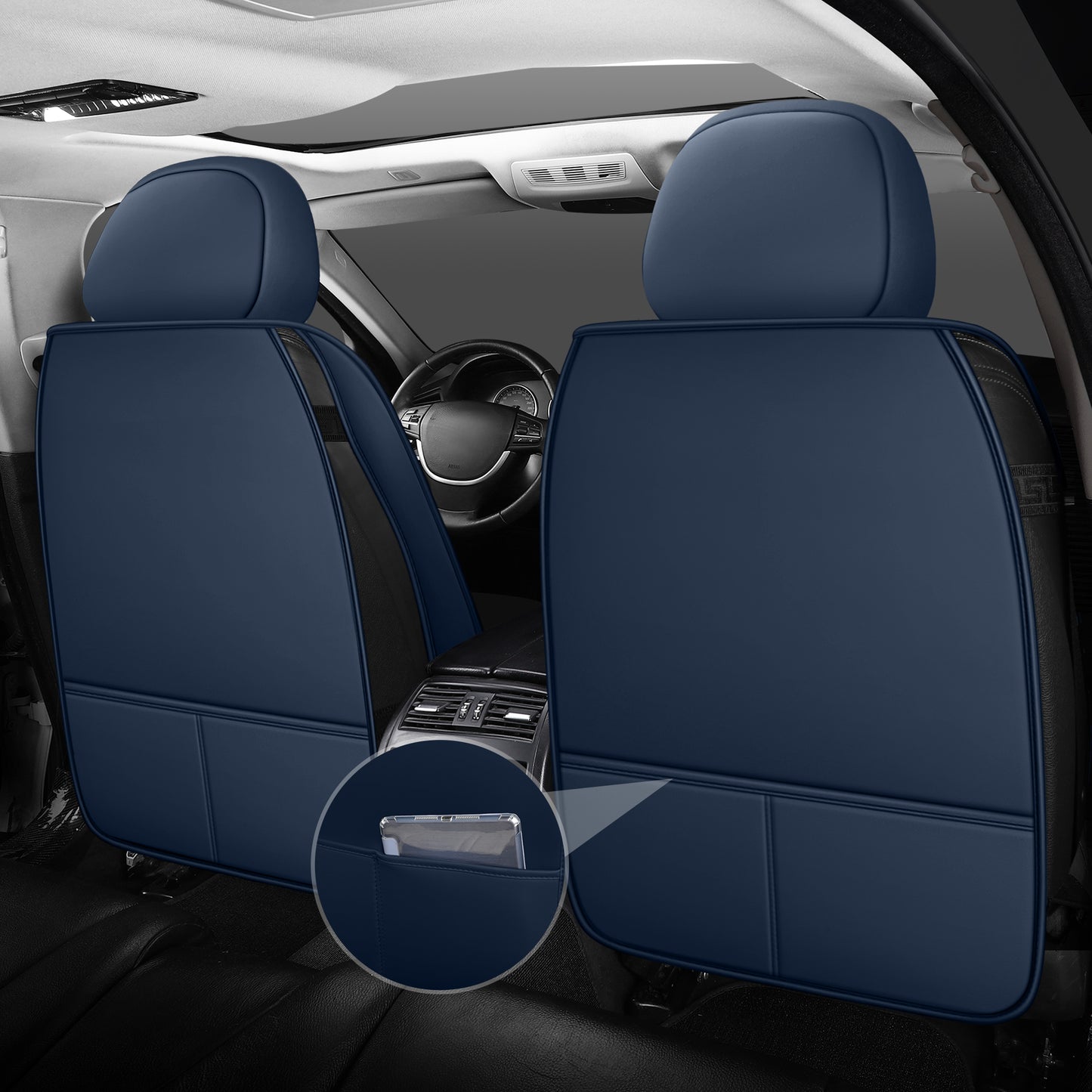 LINGVIDO Blue_White Car Seat Covers - Full Set of Leather Interior Covers for Cars, Trucks & SUVs. Rear Seat Cover Included. Automotive Accessories